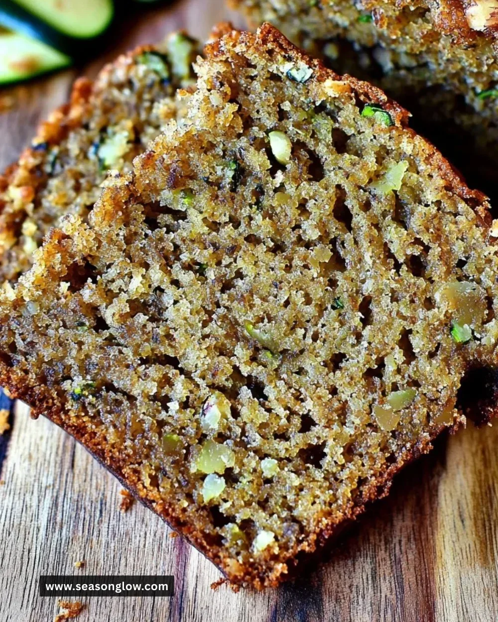 Loaf of best ever zucchini walnut bread on a wooden cutting board