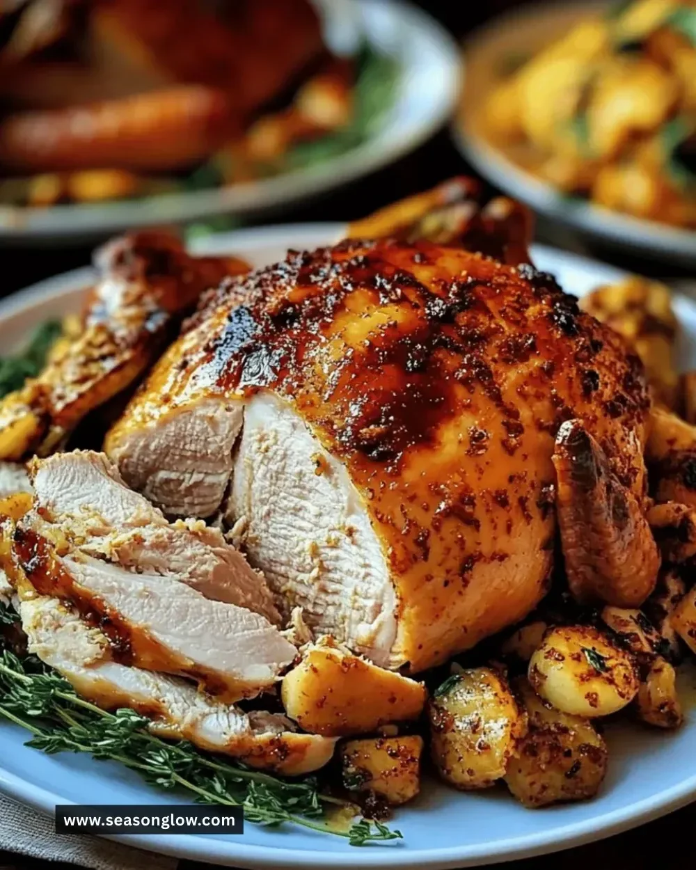 Golden Roasted Turkey displayed on a festive dinner table