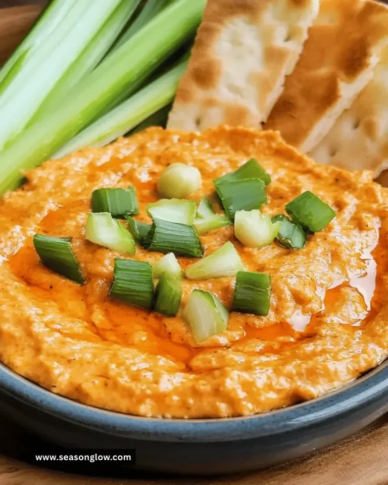 Delicious zesty Buffalo Chickpea Dip served in a bowl with fresh vegetables