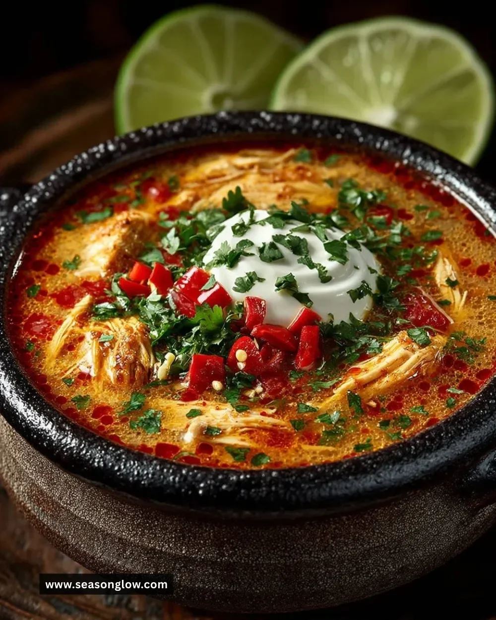 Delicious bowl of Cream Cheese Chicken Taco Soup garnished with cilantro.