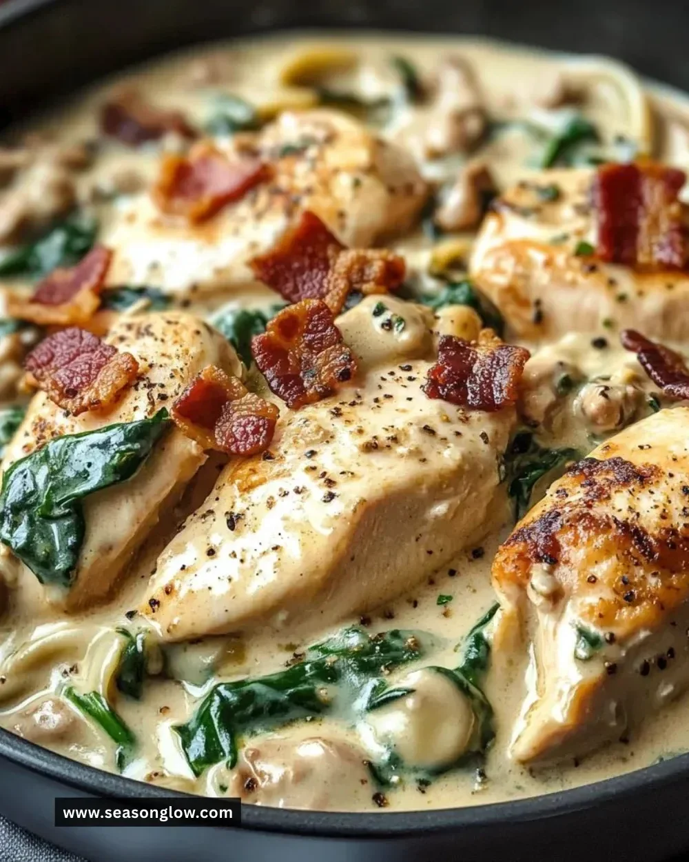 Creamy Chicken Stroganoff with Spinach served in a bowl