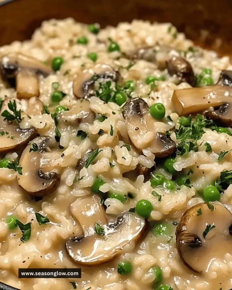 Creamy mushroom vegetarian risotto garnished with fresh herbs on a white plate.