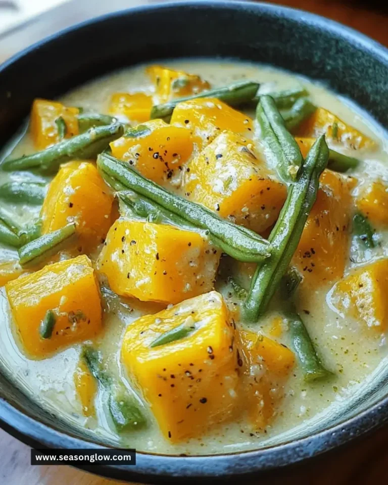 Creamy squash and long beans cooked in coconut milk dish