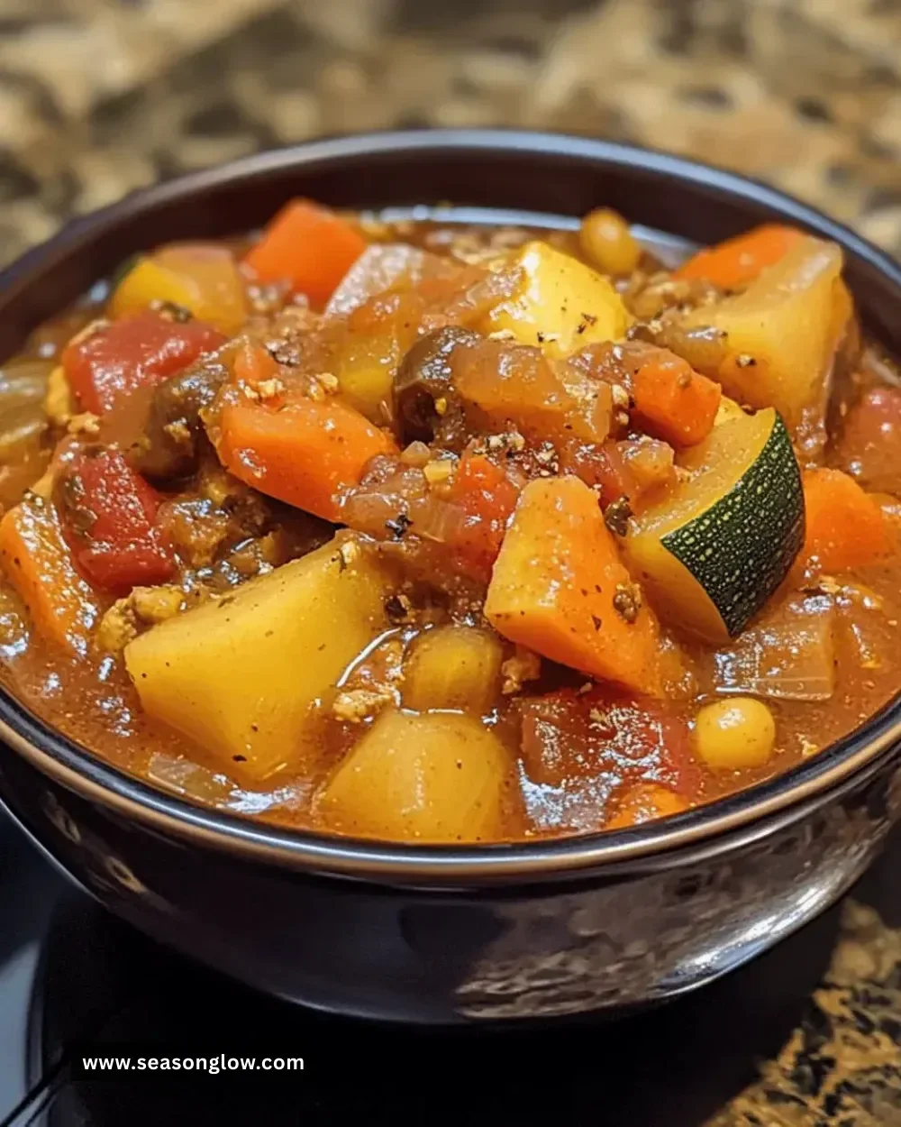 Crockpot Mediterranean Vegetable Stew with fresh vegetables and herbs