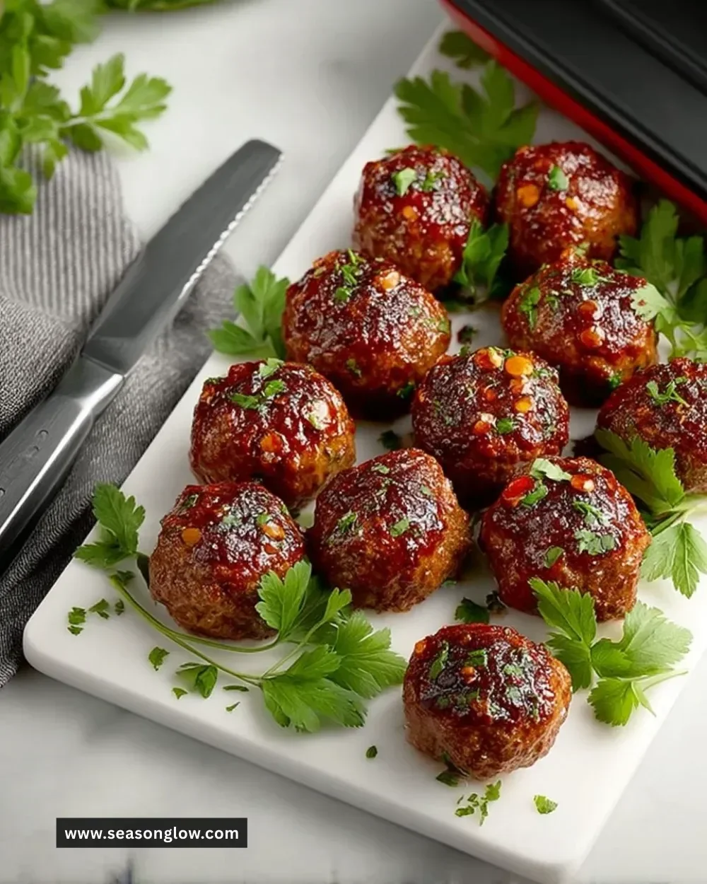 Delicious easy crockpot sweet chili meatballs served on a platter