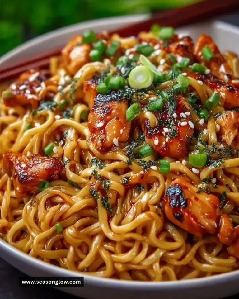 Delicious easy garlic chicken noodles served in a bowl with herbs