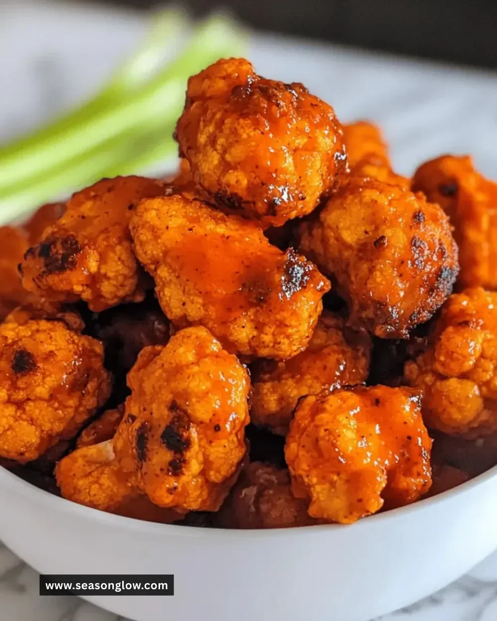 Crispy spicy Buffalo Cauliflower Wings served with dipping sauce