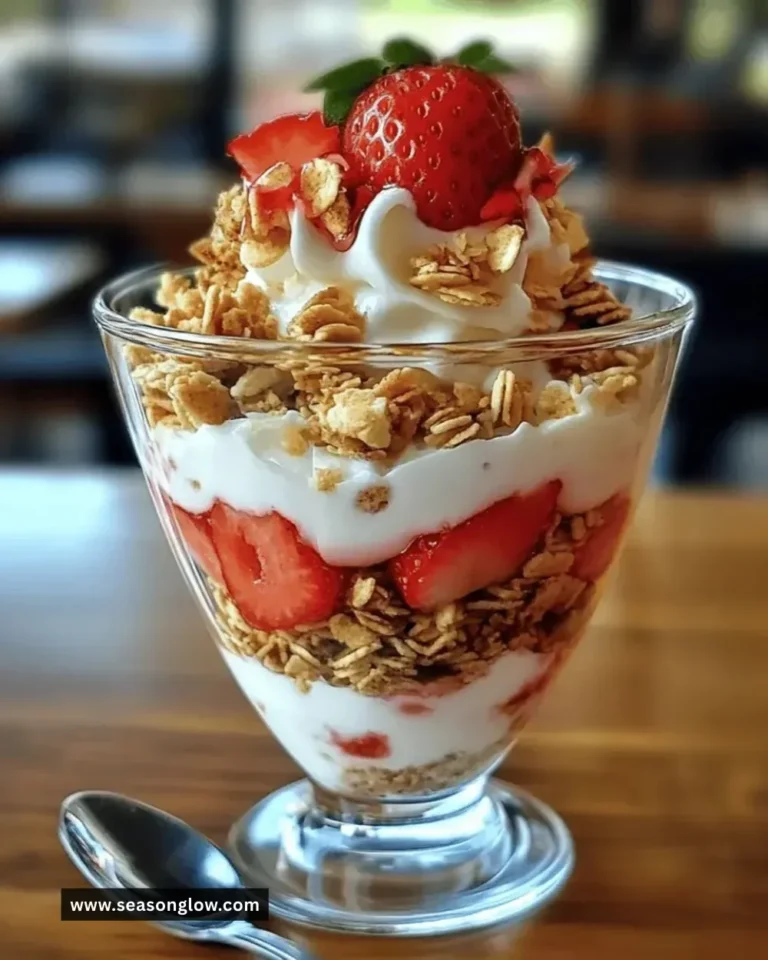 Delicious easy strawberry yogurt parfait layered with fresh strawberries and granola.