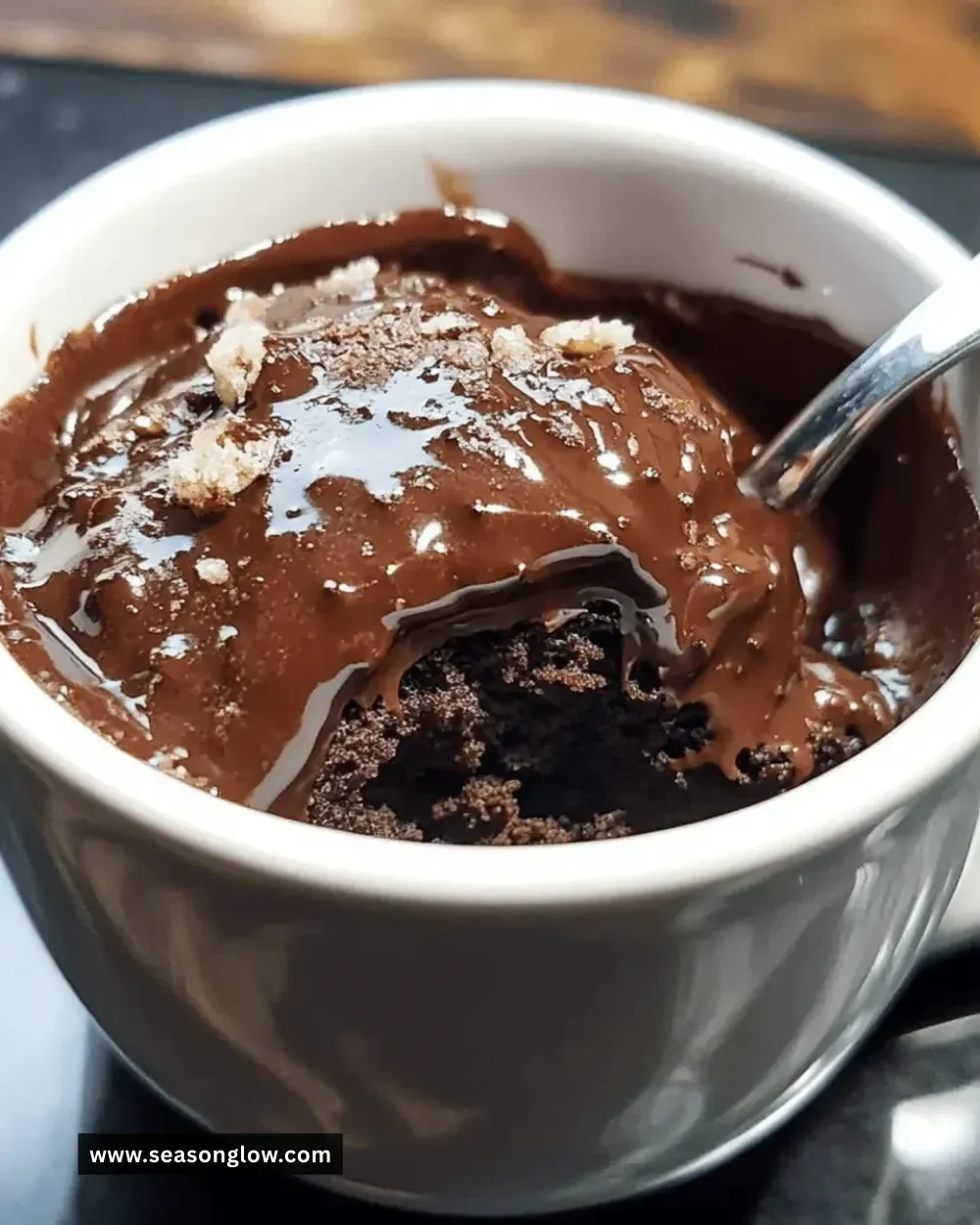 Irresistible chocolate lava mug cake with a gooey chocolate center