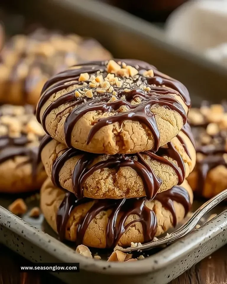 Batch of Snickers peanut butter cookies on a cooling rack