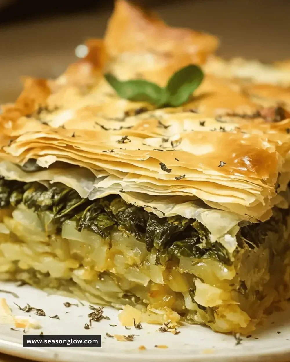 Freshly baked Spinach Pie with flaky crust and vibrant spinach filling