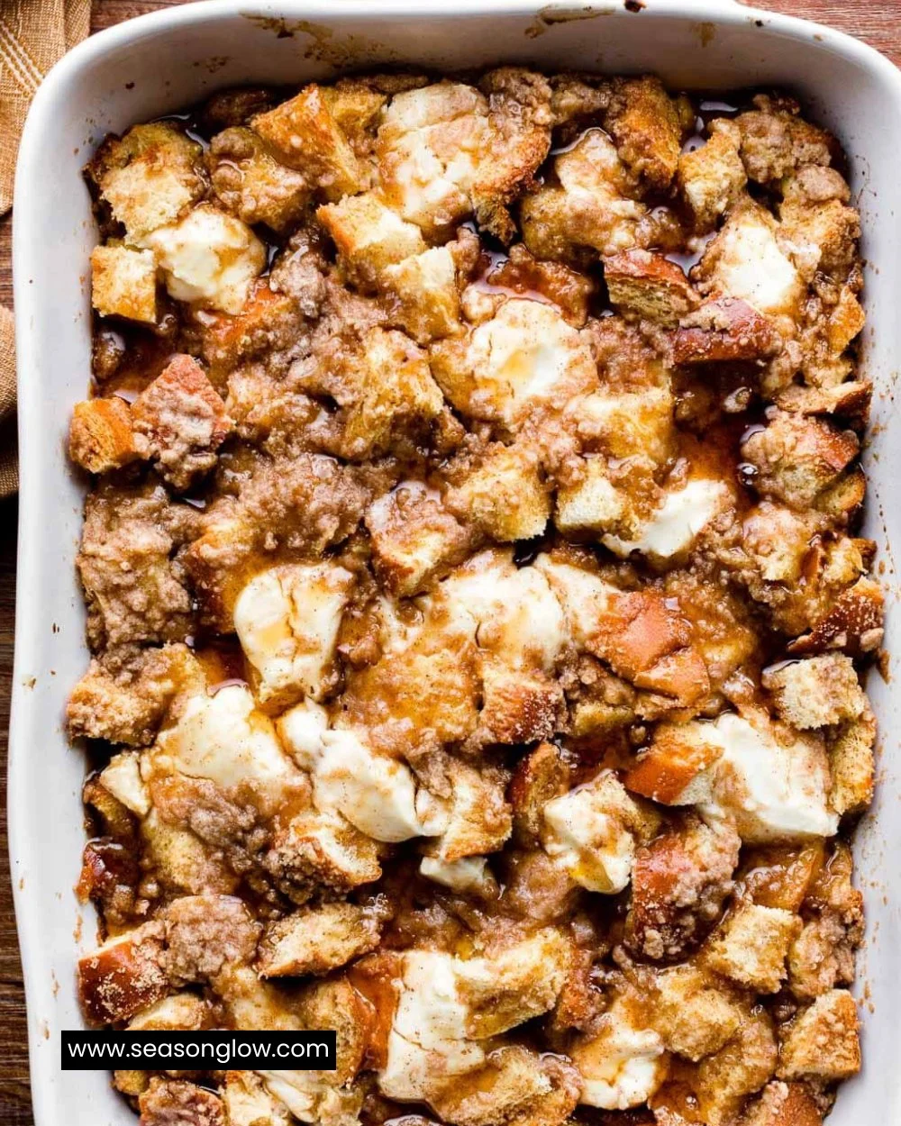Delicious Baked Cream Cheese French Toast Casserole ready to serve