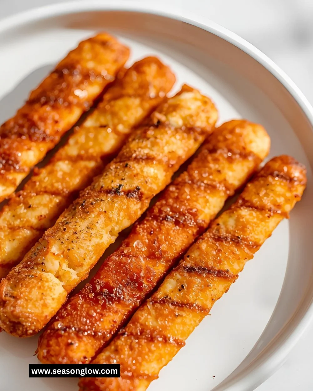 Baked mozzarella snack sticks served with marinara sauce for dipping