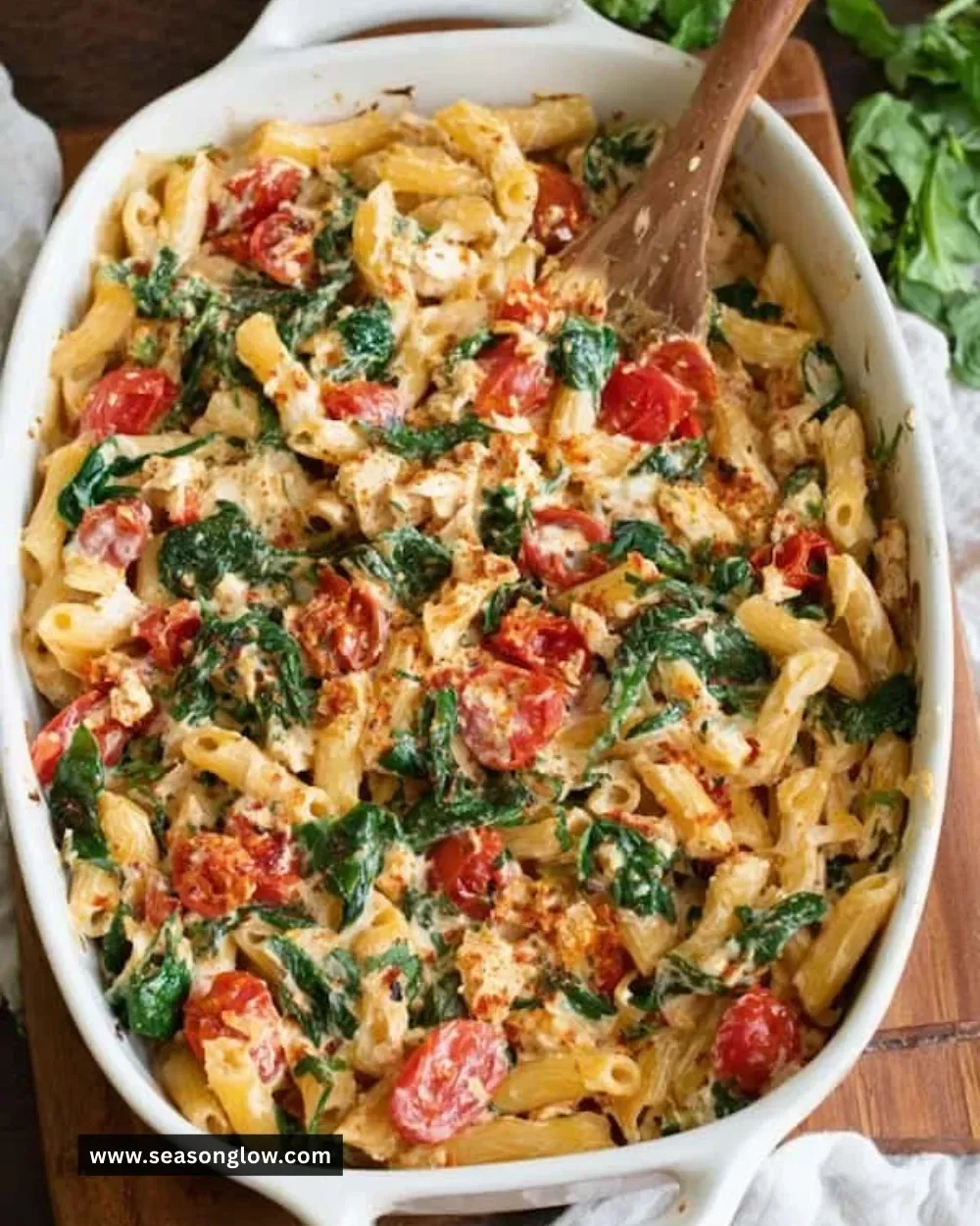 Delicious baked feta pasta with tomatoes and herbs