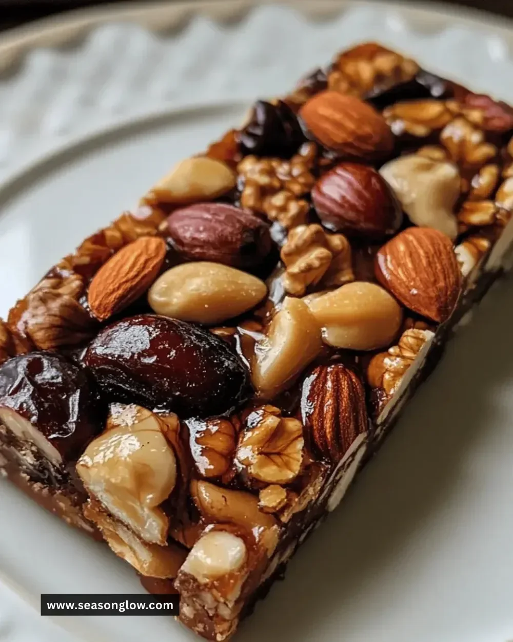 Delicious and gooey date nut energy bars for a healthy snack.