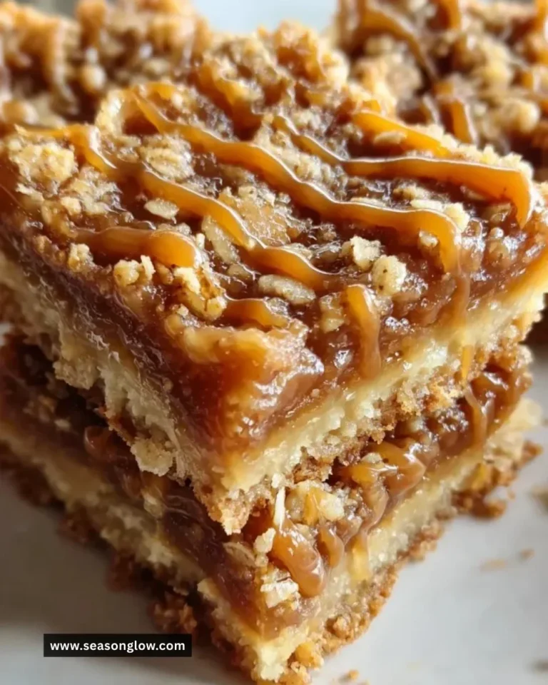Delicious Caramel Crush Bars dessert with layers of caramel and crunch