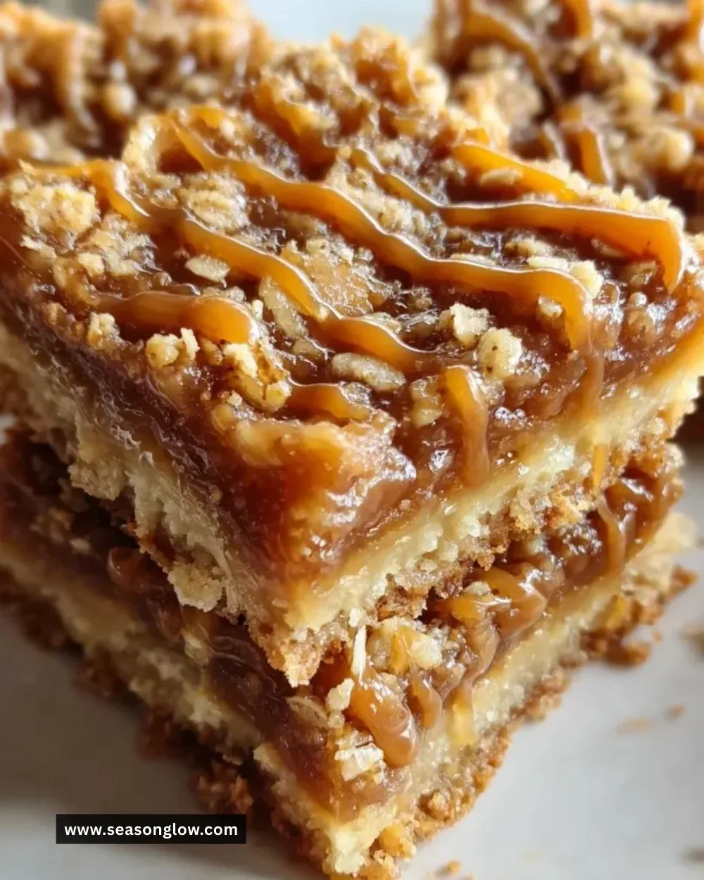 Delicious Caramel Crush Bars dessert with layers of caramel and crunch