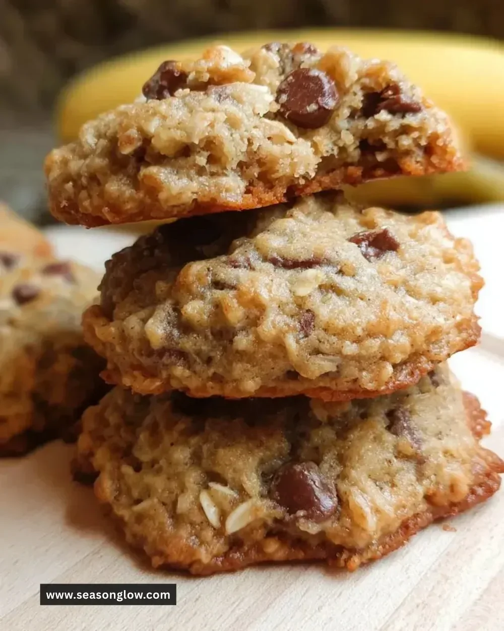 Chewy banana oatmeal cookies baked with ripe bananas and oats.