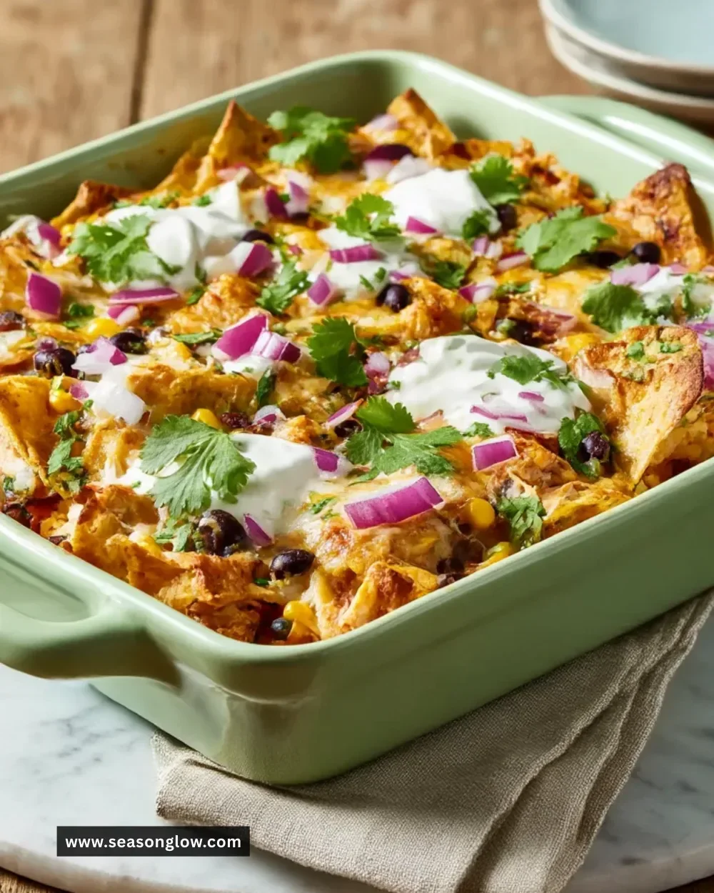 A delicious Chicken Tortilla Dump Dinner served in a bowl with toppings.