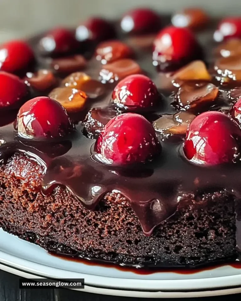 Chocolate Cherry Upside Down Cake with luscious cherries on top
