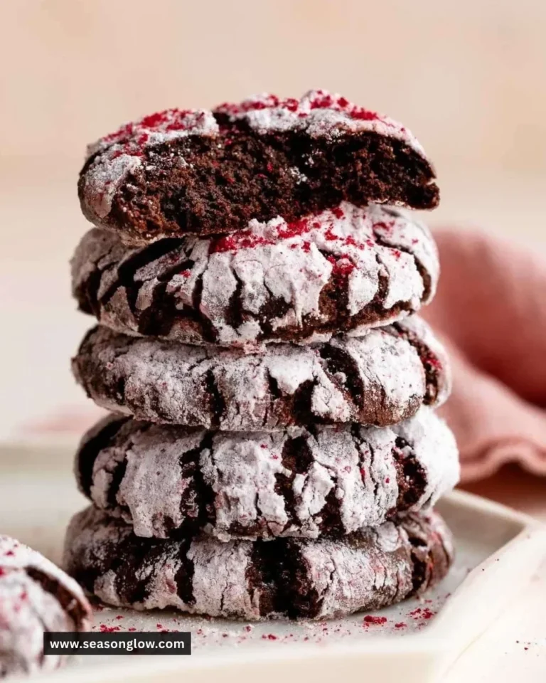 Delicious chocolate raspberry crinkles cookies with powdered sugar topping.