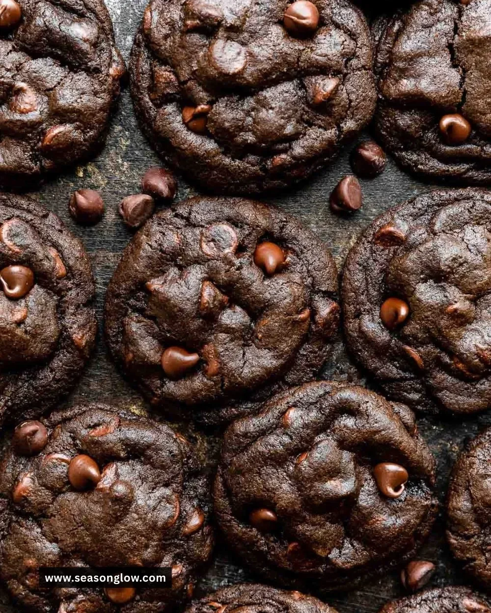 Plate of delicious double chocolate chip cookies ready to be enjoyed