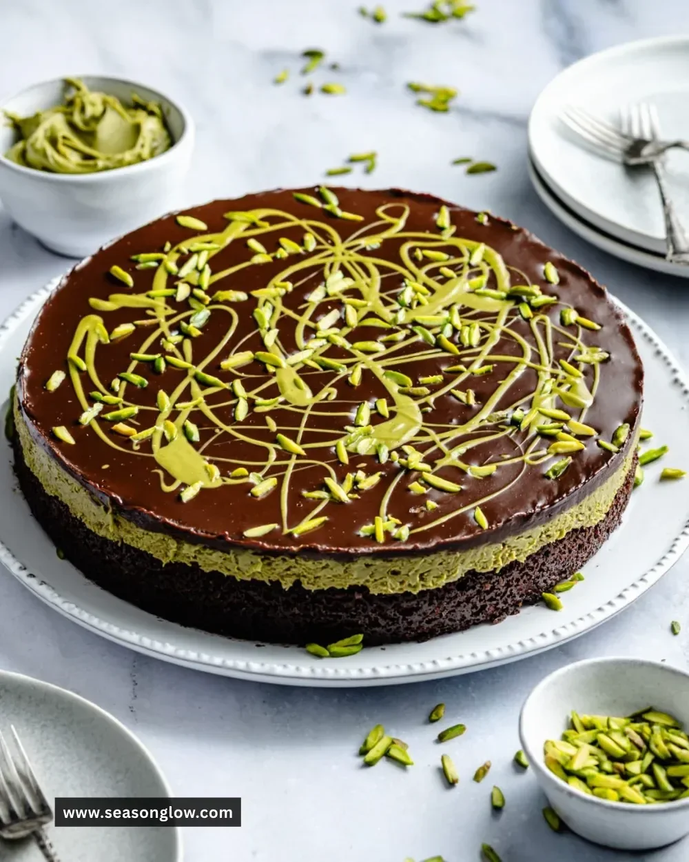 Delicious Dubai Chocolate Cake served with toppings and decorations
