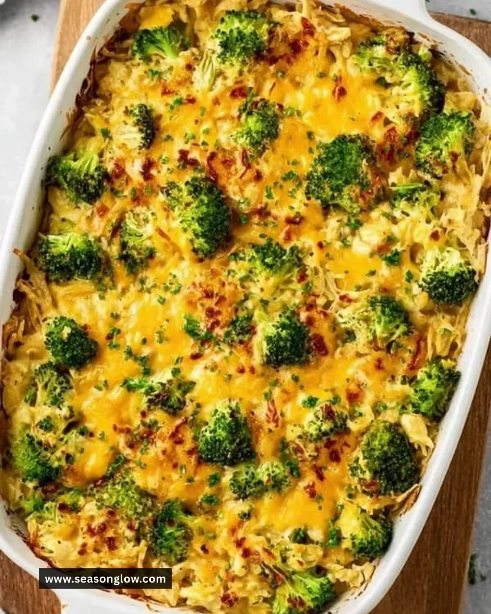 Easy broccoli rice casserole with cheese in a baking dish