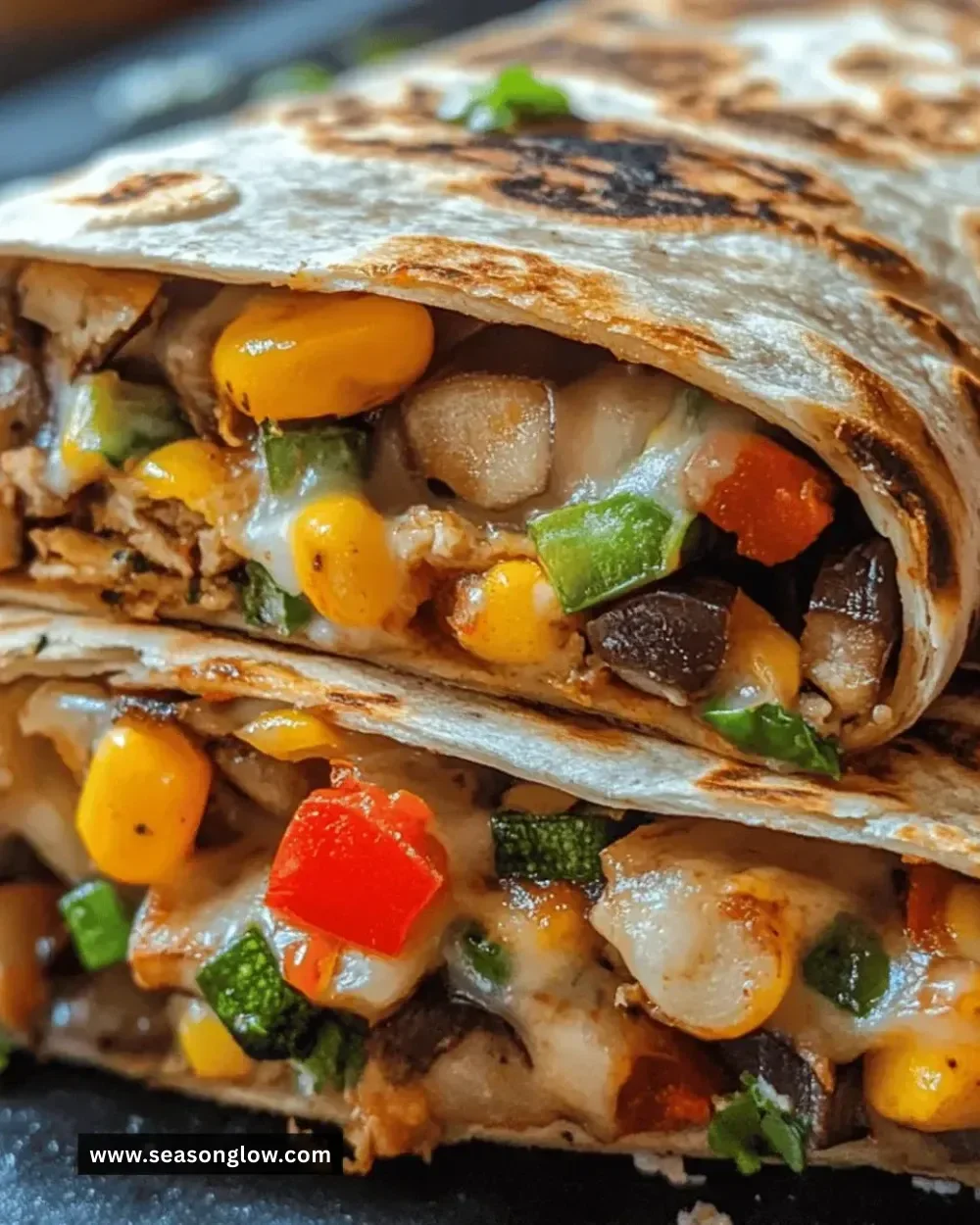 Easy cheesy veggie quesadilla wraps filled with colorful vegetables and melted cheese.