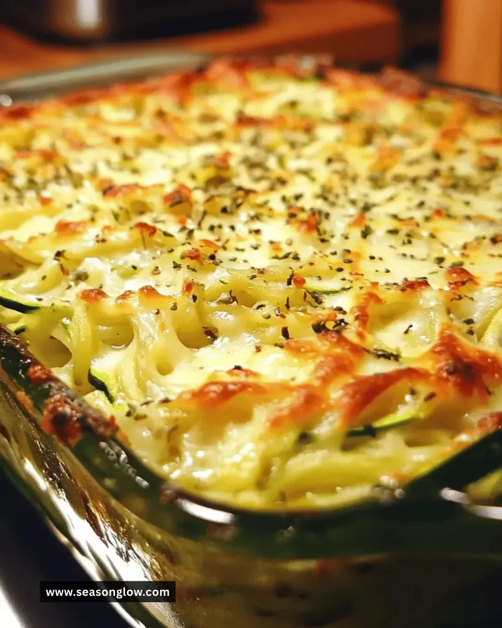 Delicious Easy Cheesy Zucchini Noodle Bake fresh out of the oven