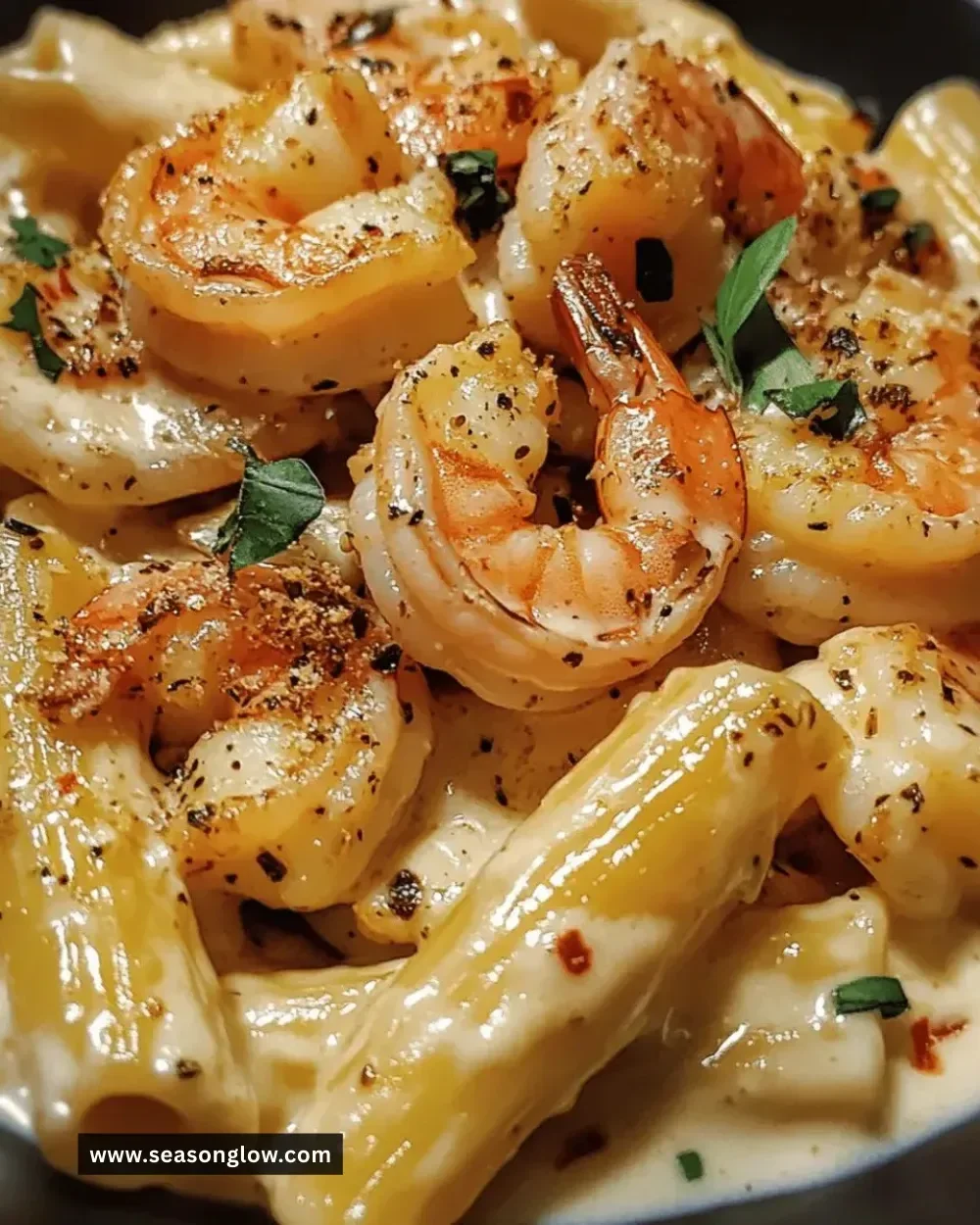 Delicious Easy Creamy Tuscan Shrimp Pasta served in a bowl