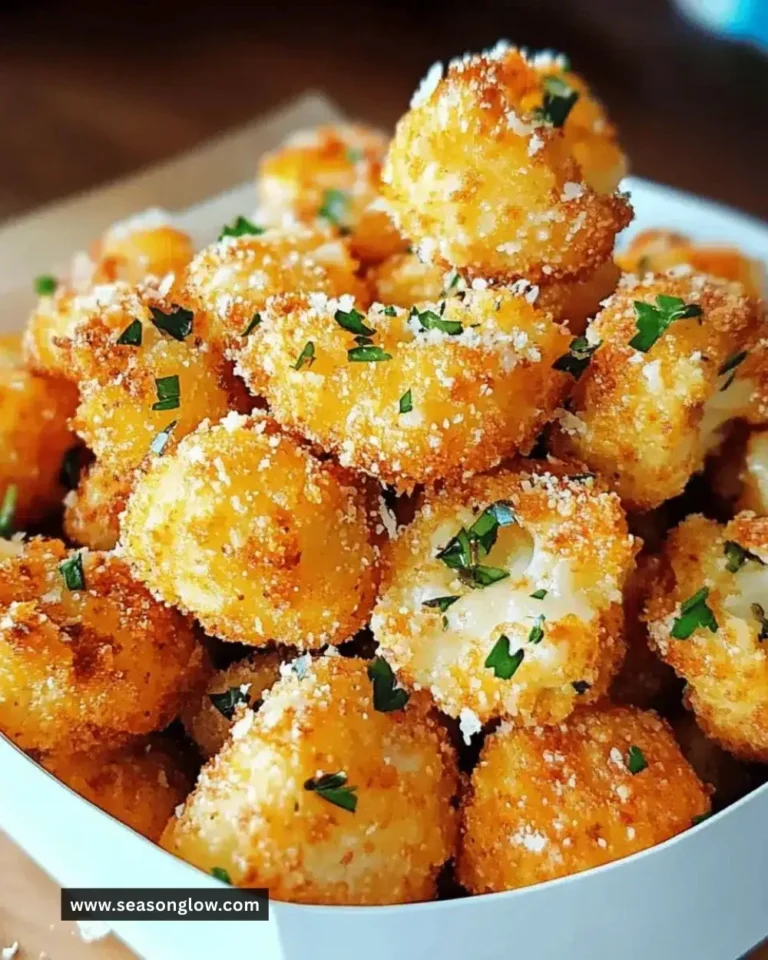 Crispy parmesan cauliflower bites on a plate, ready to eat.