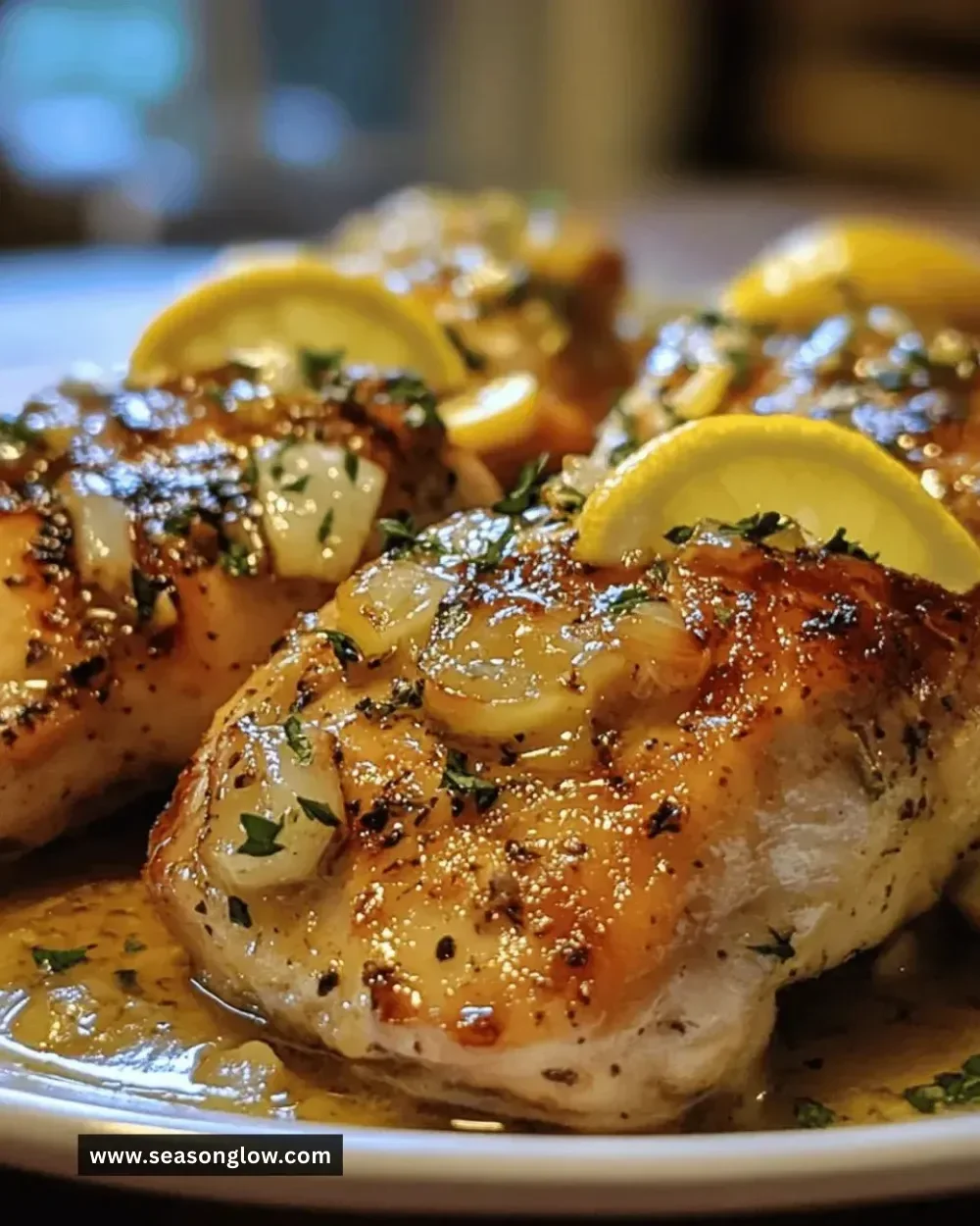 Delicious crockpot garlic lemon chicken served with fresh herbs