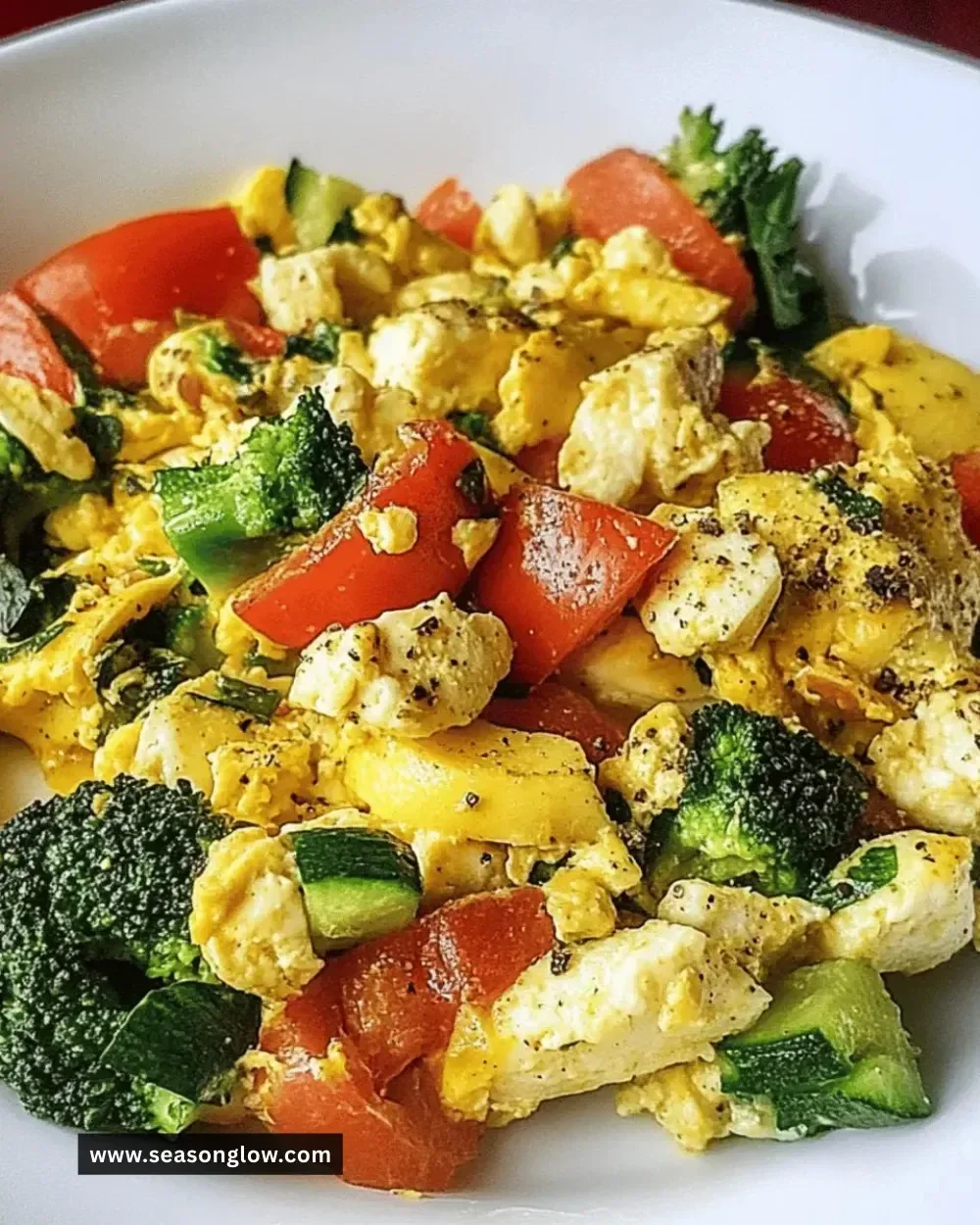 Delicious egg white veggie scramble with colorful vegetables