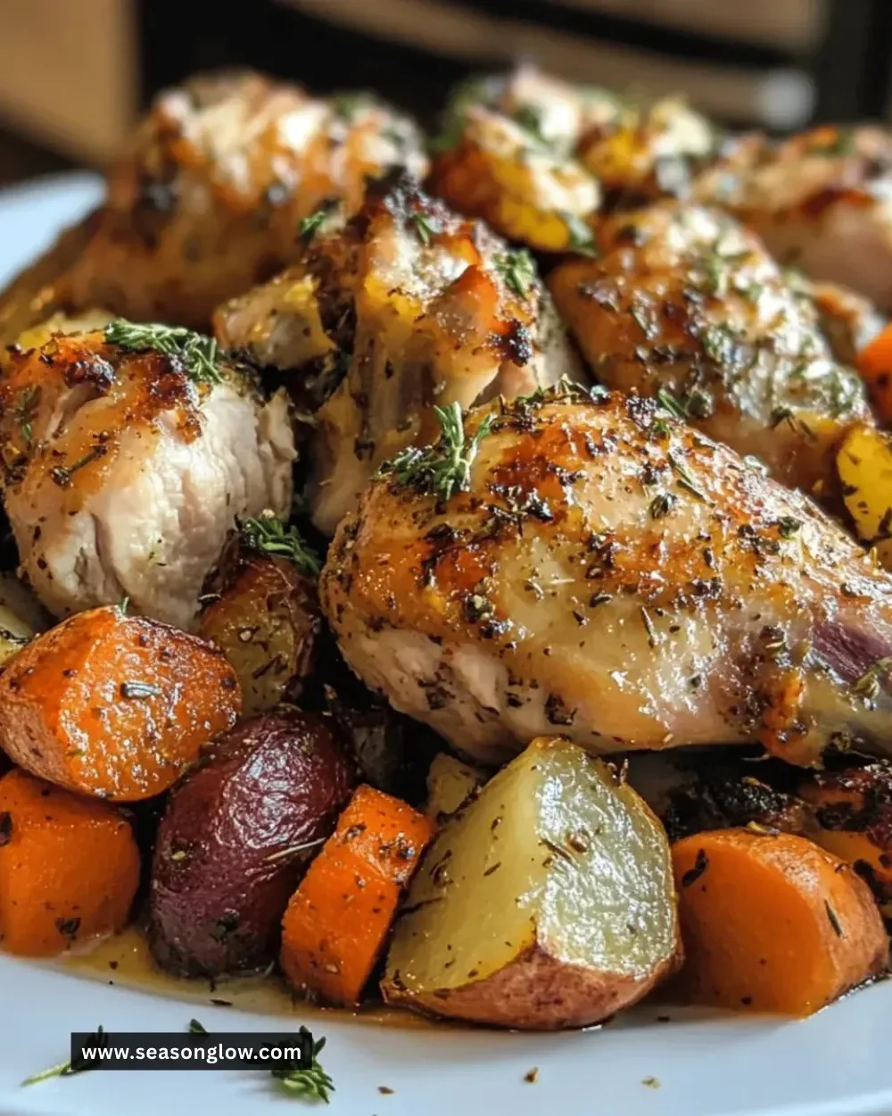 Delicious herb-roasted turkey wings garnished with fresh herbs.