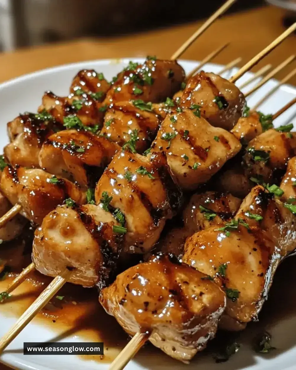 Delicious honey glazed chicken skewers grilled to perfection