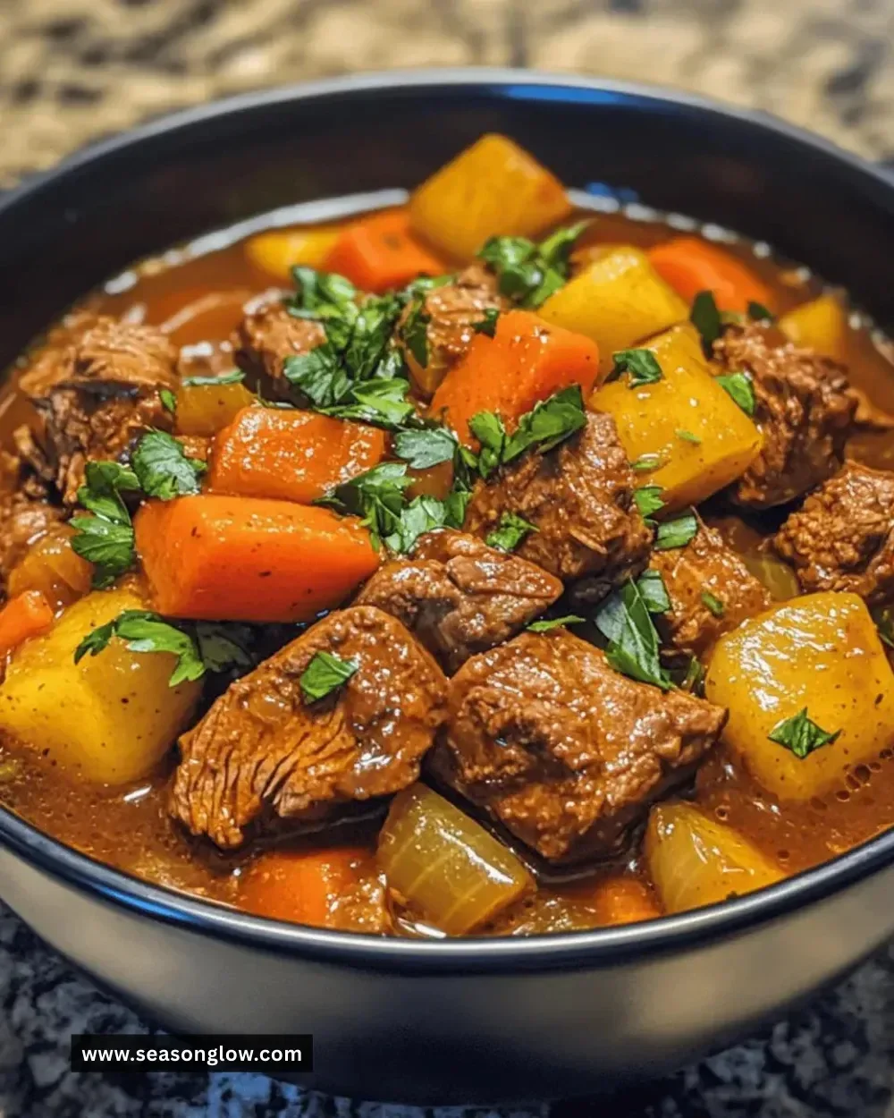 Easy Instant Pot beef and vegetable stew, cooked to perfection in a pressure cooker.