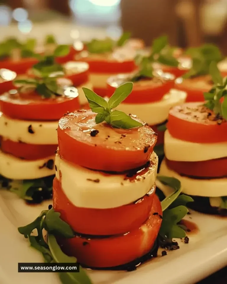 Easy Mini Caprese Salad Stacks with fresh tomatoes, mozzarella, and basil.