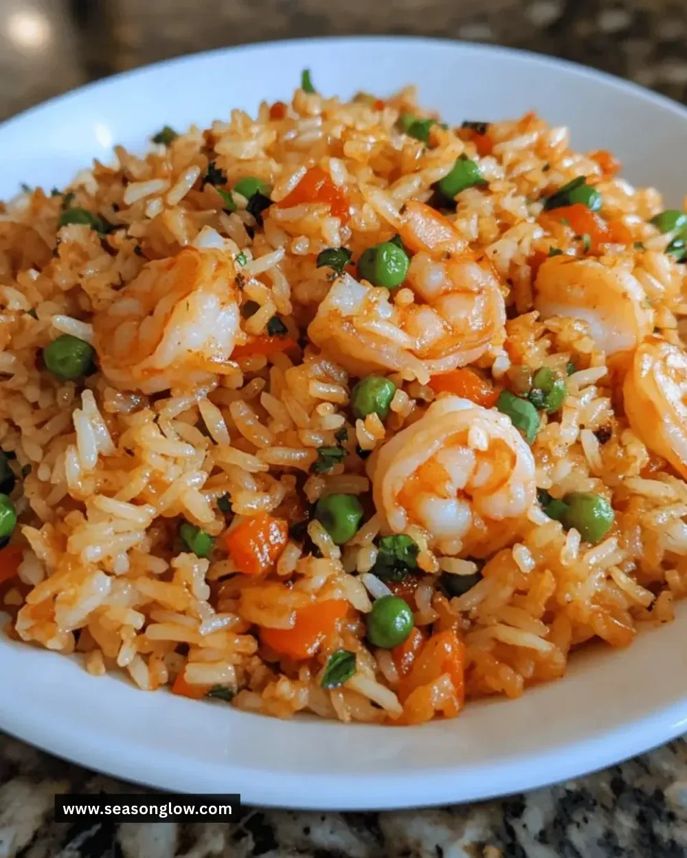 Delicious easy spicy shrimp fried rice served in a bowl