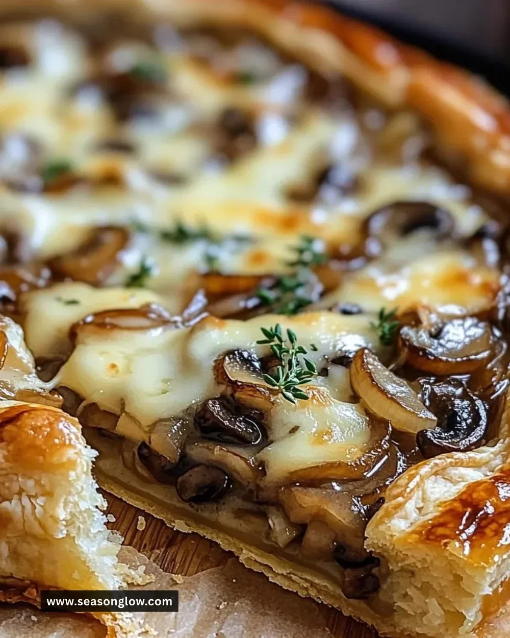 French Onion Mushroom Tart with caramelized onions and mushrooms on a flaky crust