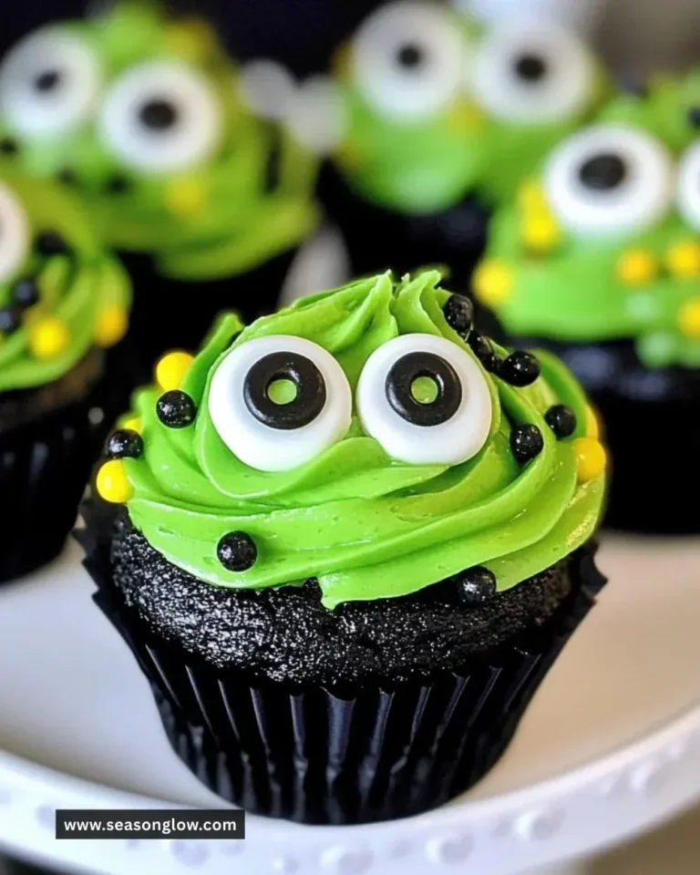 Halloween slime cupcakes decorated with gooey slime and spooky toppings.