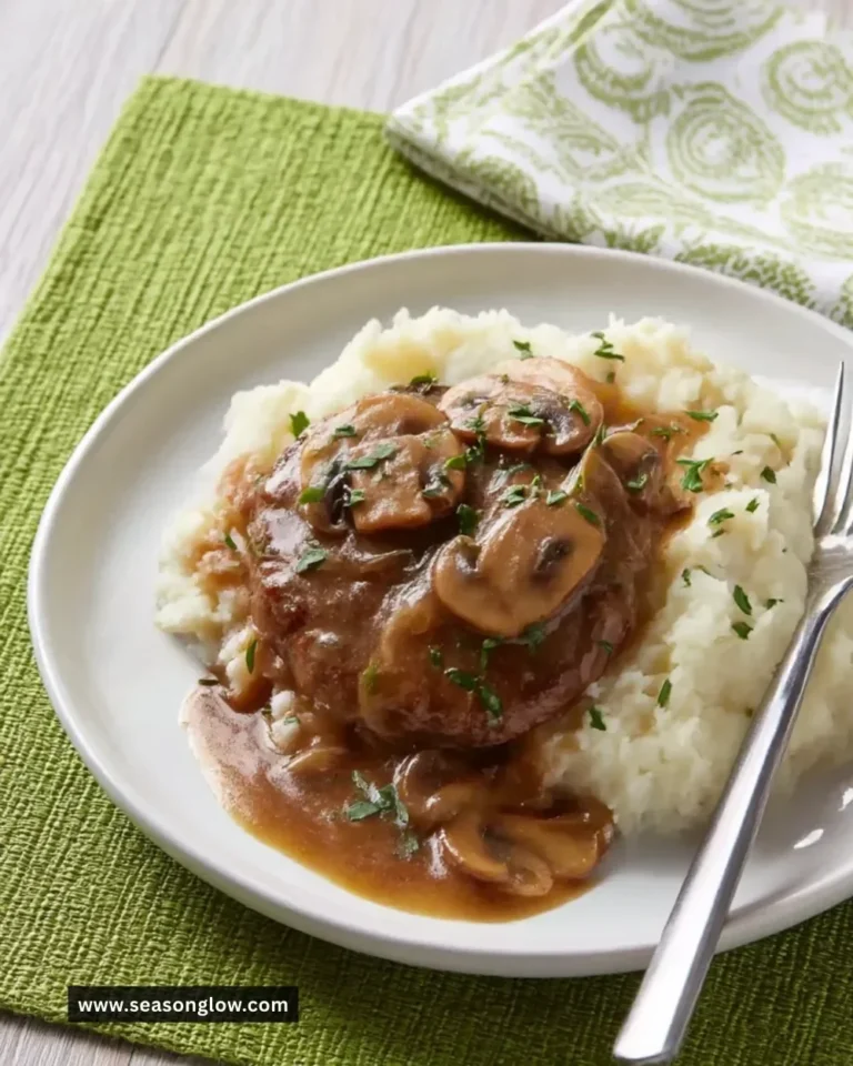 Hamburger steaks served with luscious onion and mushroom gravy.