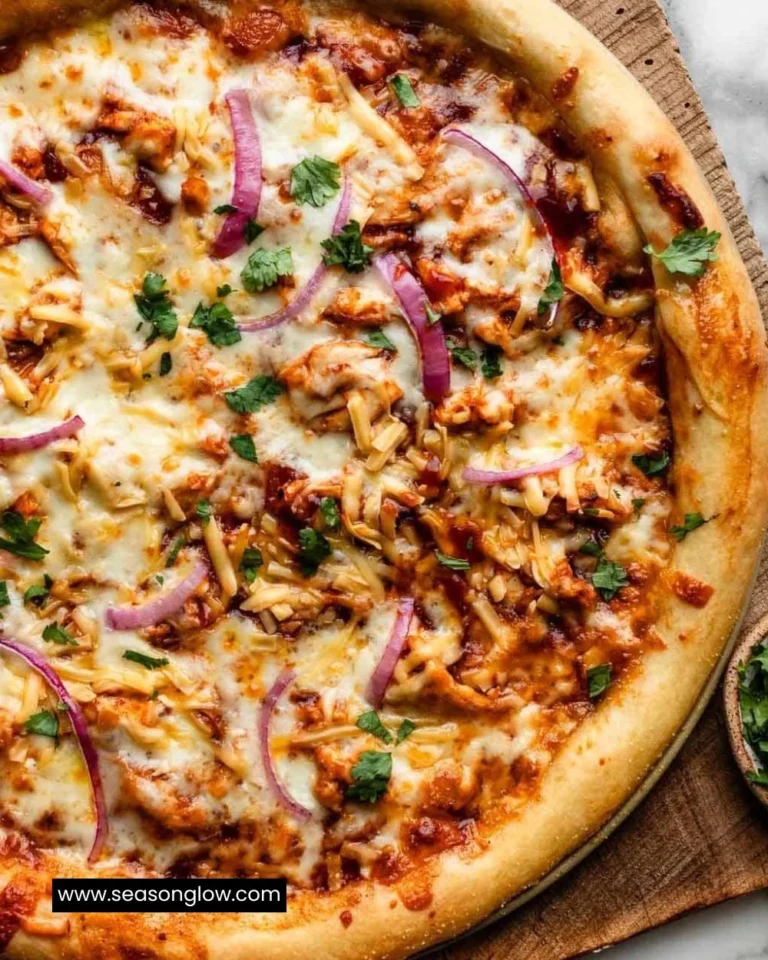 Homemade BBQ chicken pizza with a crispy crust and colorful toppings