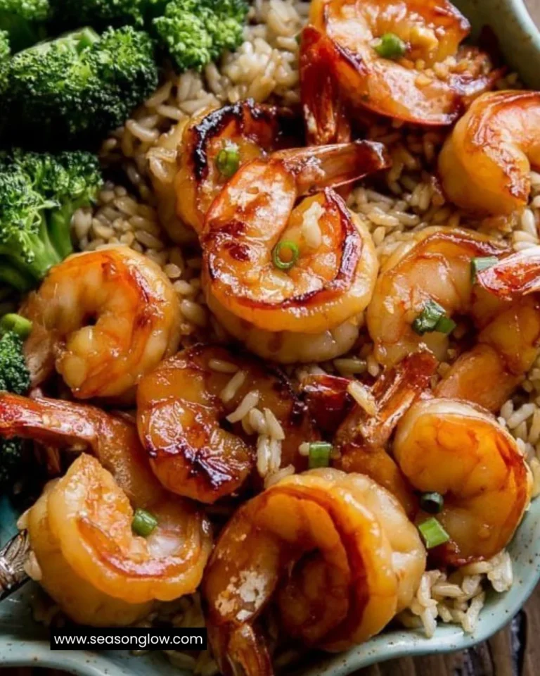 Plate of honey garlic shrimp garnished with green onions and sesame seeds