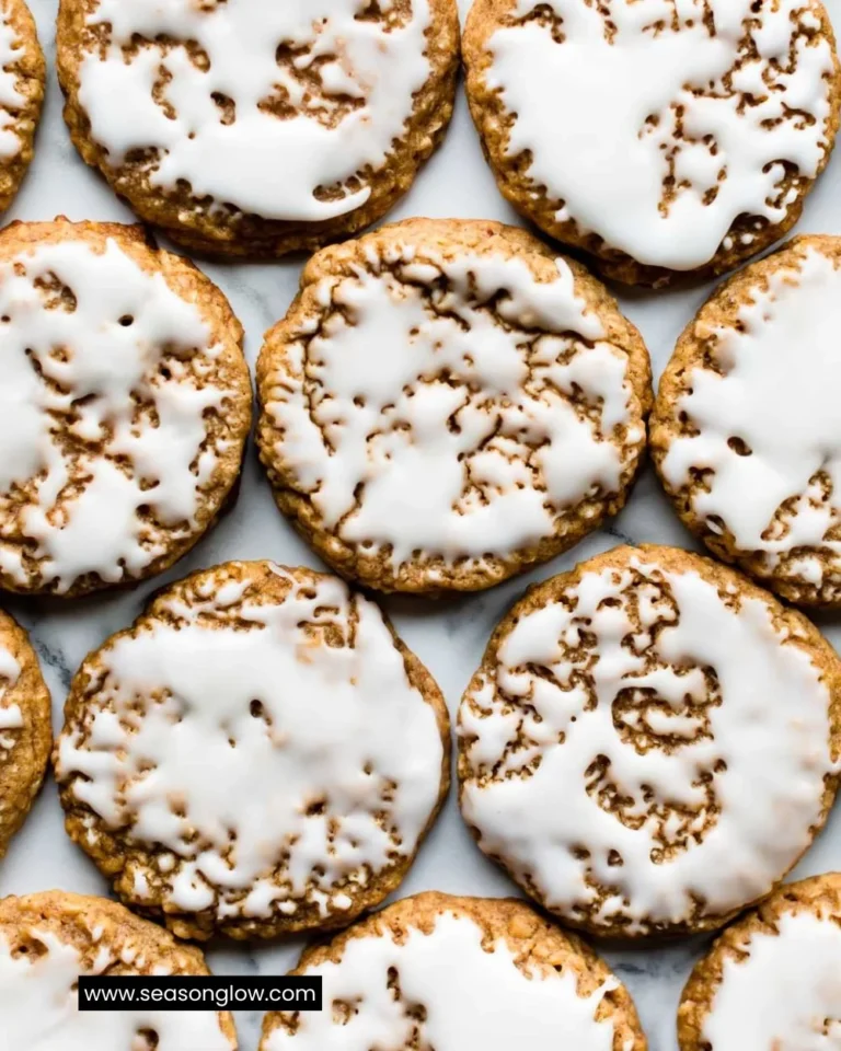 Delicious iced oatmeal cookies topped with sweet icing and spices