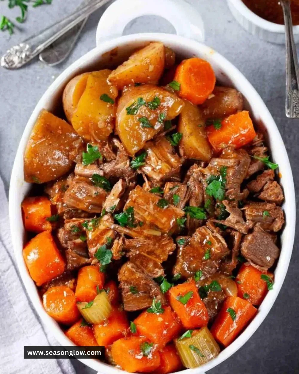 Delicious Instant Pot roast beef with vegetables and gravy.