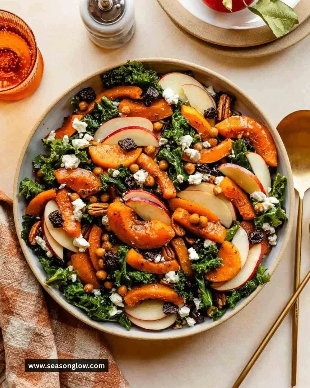 Maple-Roasted Squash and Kale Salad served in a bowl