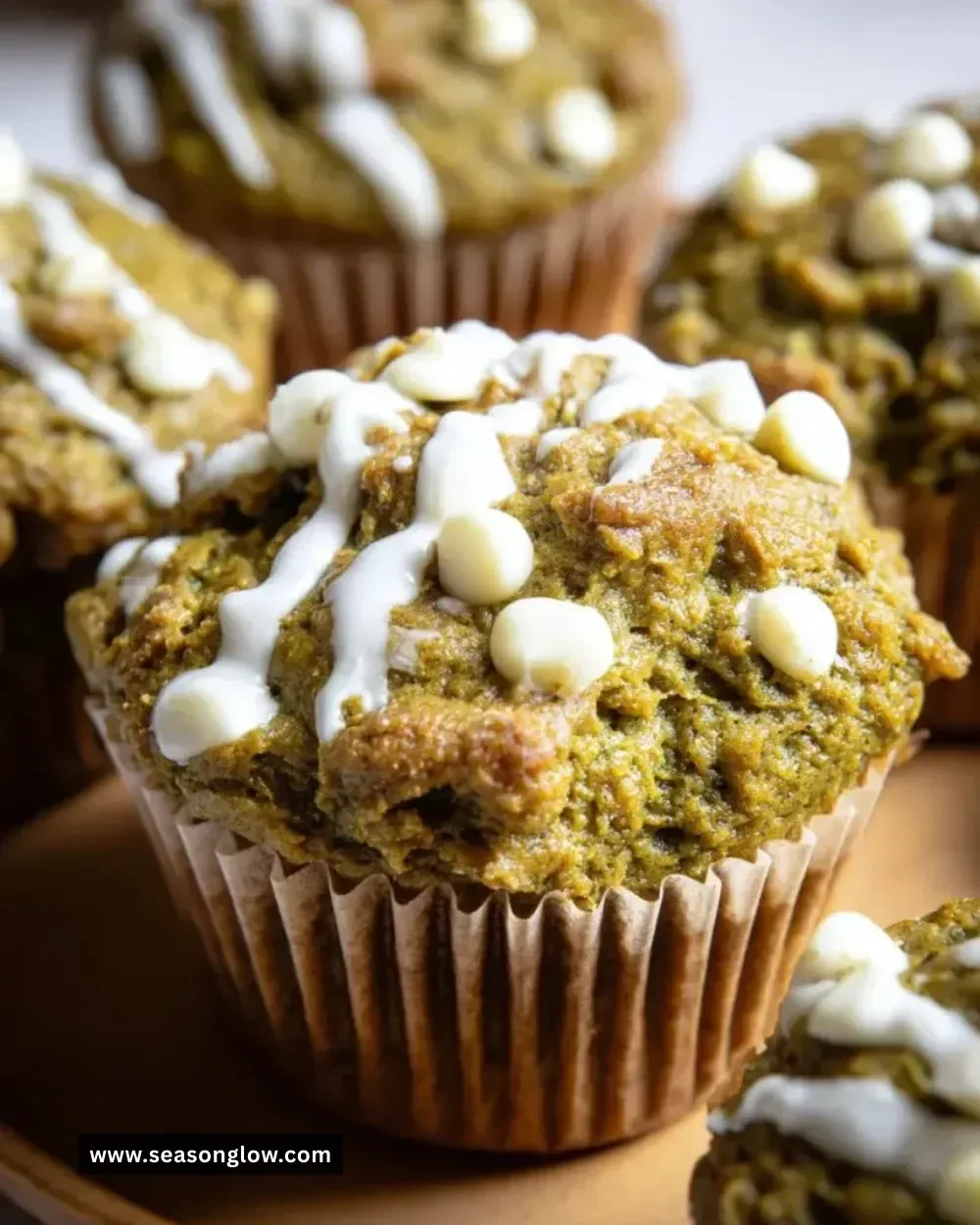 Matcha white chocolate pumpkin muffins fresh out of the oven