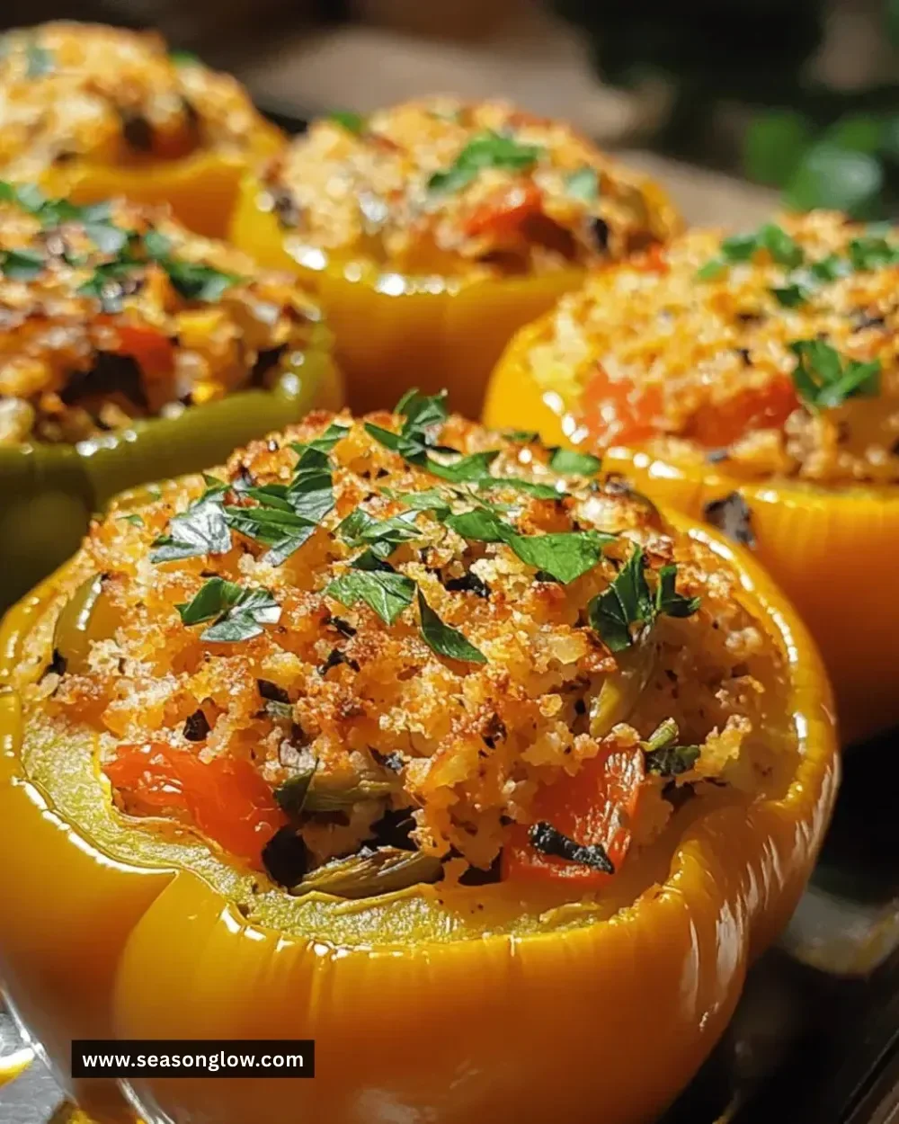 Mediterranean stuffed bell peppers filled with vibrant ingredients and herbs