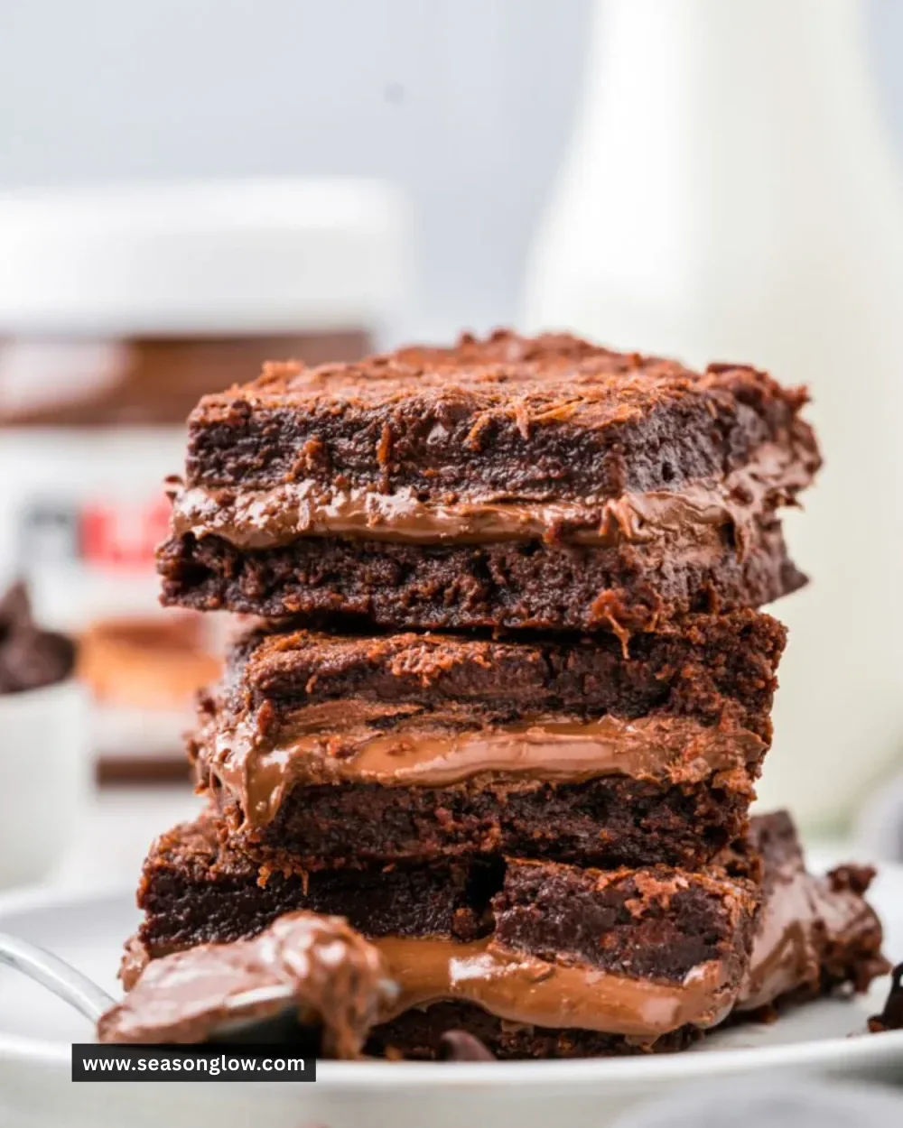 Delicious Nutella stuffed brownies fresh out of the oven